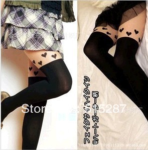 Free shipping,New fashion style2013 hot selling Love color block patchwork over-the-knee stockings gaotong pantyhose