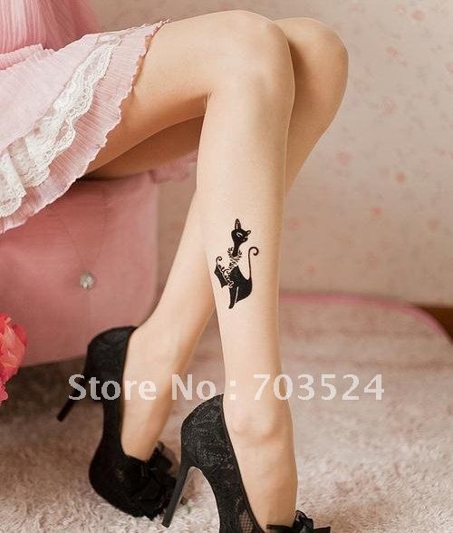 Free Shipping New fashion Tattoo Stockings /Beige Leggings /Lace Socks /Cute Cats Style as Gift with Donald Duck pattern