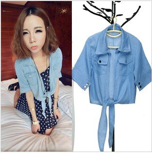Free Shipping New Fashion Women Cardigan Coat Casual Slim High Waist Denim Jacket Top For Women