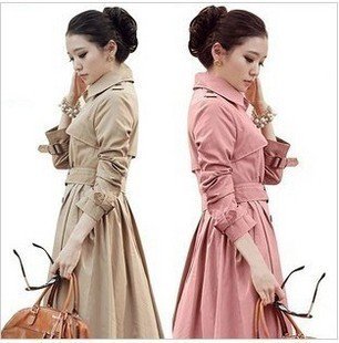 Free shipping New fashion Women Double Breasted Long Trench Coat office lady dress womens overcoat outerwear leisure coat