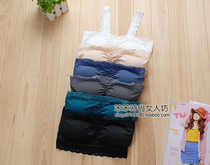 Free shipping new fashion Women's milk, silk lace tube top tube top basic vest design spaghetti strap pad