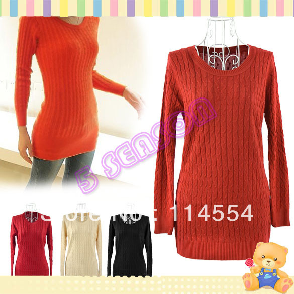 Free Shipping New Fashion Women's Pullover Knitting Solid Color Long Sleeve Round Neck Bottoming Sweater 10057