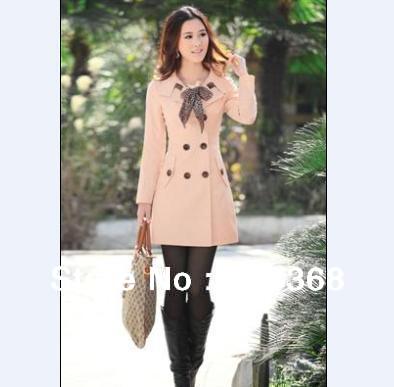 FREE SHIPPING,new fashion,Women's Slim Fit Double-breasted Coat Casual jacket long Outwear with scarve#5219