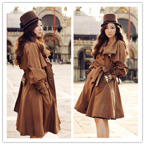 Free shipping New Fashion Women Slim Double-breasted Trench Coat,Casual  Long Outwear w433