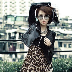 Free Shipping New Fashion Womens Stand Collar Soft Leather Jacket Coat Leather Clothing motocycle jacket black 1001