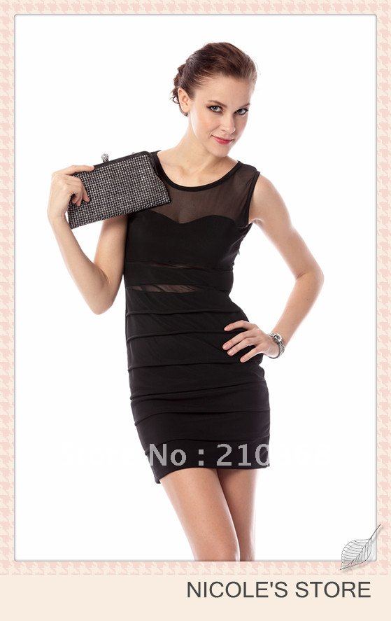 Free Shipping ! New FASHIONABLE Ruched Straight Knee-Length Sweetheart Sleeveless Chiffon party dress N-D-S-0047