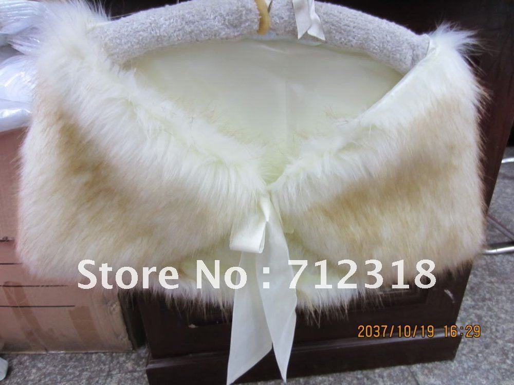 Free Shipping! New faux fur bride Coat l shawl wrap ivory//black