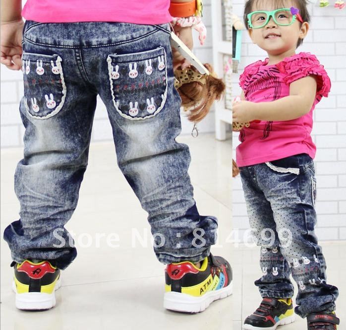 Free shipping New girls jeans wholesale children's clothing fashion cowboy casual pants ZX71