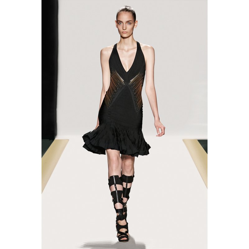 Free Shipping New H L Black V-Neck Halter Celebrity Fashion Casual Cocktail Prom Bandage Evening Dresses