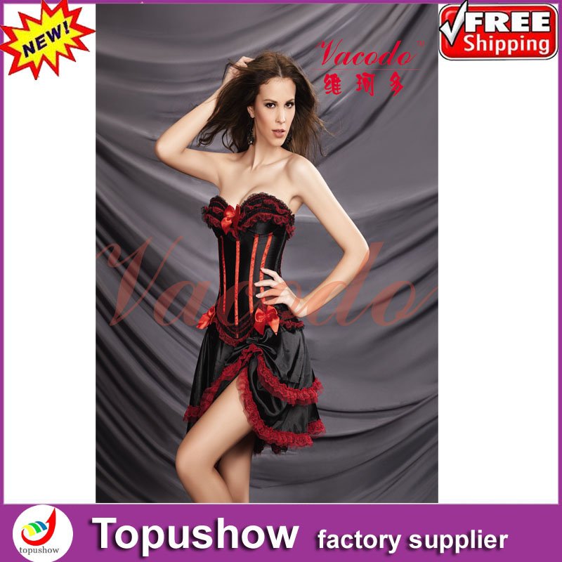 Free shipping ! New Hot 10 Color Satin Basque Strapless Sexy Lingerie Ruffle Boned Corset Dress Without Skirt S-XXL 9985
