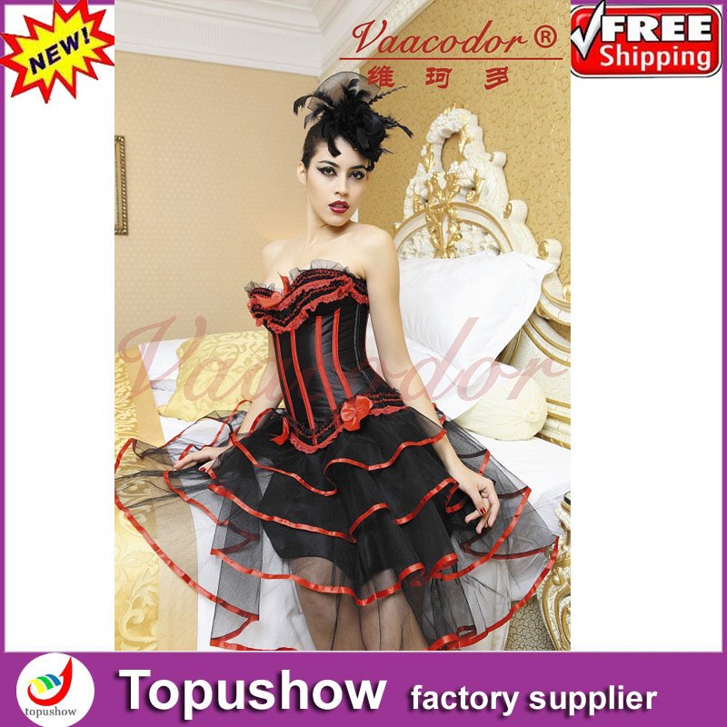 Free shipping ! New Hot 10 Color Satin Basque Strapless Sexy Lingerie Ruffle Gothic Corset Dress Without Skirt S-XXL 9984