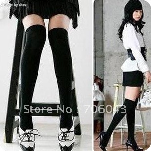 FREE SHIPPING NEW HOT  2012 autumn and winter fashion solid color black slim over-the-knee socks stockings socks