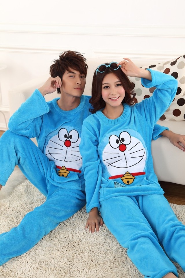 Free Shipping New Hot Selling Fall And Winter Coral Fleece Couple Pajamas Suit Lovely Men And Women Leisure Wear