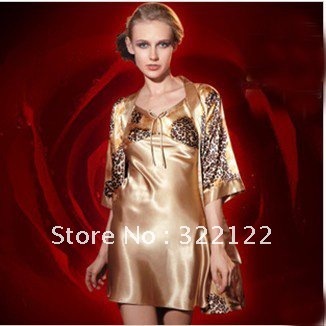 Free shipping! New hot Sexy satin women lingerie Sexy Elegant charming nightgown nightdress braces skirt with lace coat retail