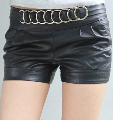 Free Shipping New In Vogue Korean Style Elastic PU Leather Shorts Black,Fashion Women's Shorts, Pants/Wholesale/Retail/Drop Ship