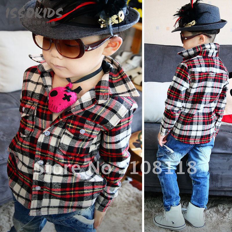 Free shipping NEW ISSO KIDS children's clothing autumn long-sleeve plaid shirt,4pcs/lot thick petty bourgeoisie 1244 - 3