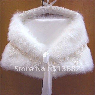 Free Shipping New ivory Faux Fur Wrap Shrug Bolero Coat Bridal Shawl Accessories
