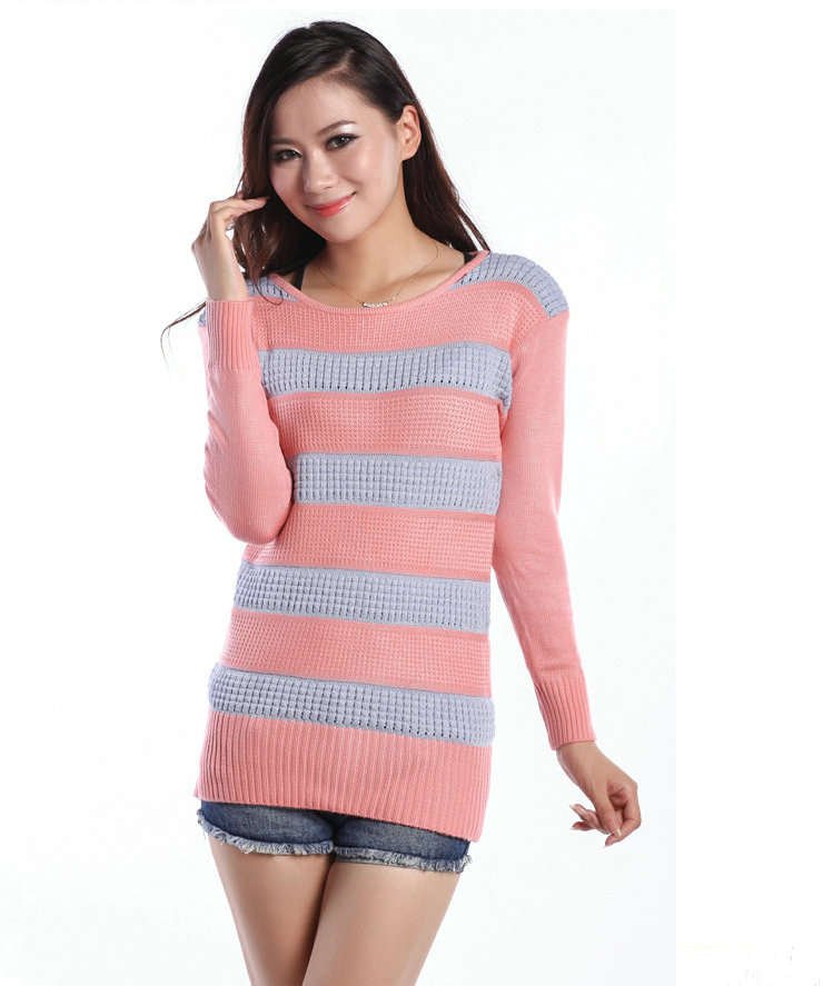 Free shipping,New Koran/Japan women fashion round neck knitted pullovers/outwear,ladies casual striped autum sweater,x2564