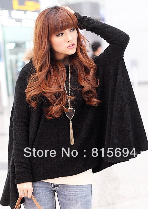 FREE SHIPPING NEW KOREAN JOKER BAT SLEEVE PURE COLOR LONG SLEEVE KNIT UNLINED UPPER GARMENT FEMALE FASHION SWEATER