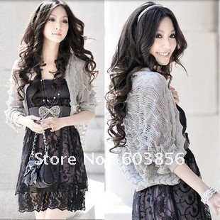 Free shipping new korean style lady's FALL fashion knitted blouse  cardigan , cappa ,wave pattern shaw coat