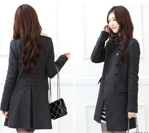 Free Shipping NEW Korean stylish New Women's Double-breasted wool / stand-up collar Long Jacket Parka Hot sales for ladies