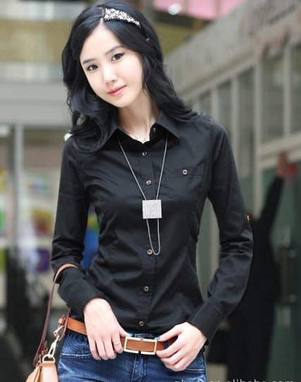 Free Shipping New  ladies Casual Slim Fit Stylish casual Long sleeve cotton shirt Color:White ,Black  ,S.M.L.XL.XXL