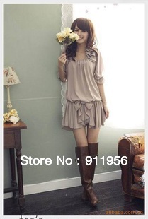 Free Shipping New ladies' summer Fashion Casual Ruffle Bowknot Mini Chiffon Dress #121
