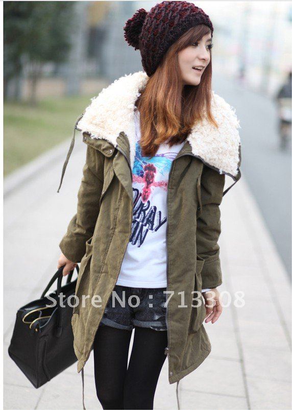 Free shipping new ladies winter Korean fur collar Lapel lamb velvet liner warm in the long coat