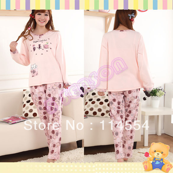 Free Shipping New Ladies Women's Cute Cartoon Long Sleeve Cotton Pajamas Sleepwear Home Wear 11173