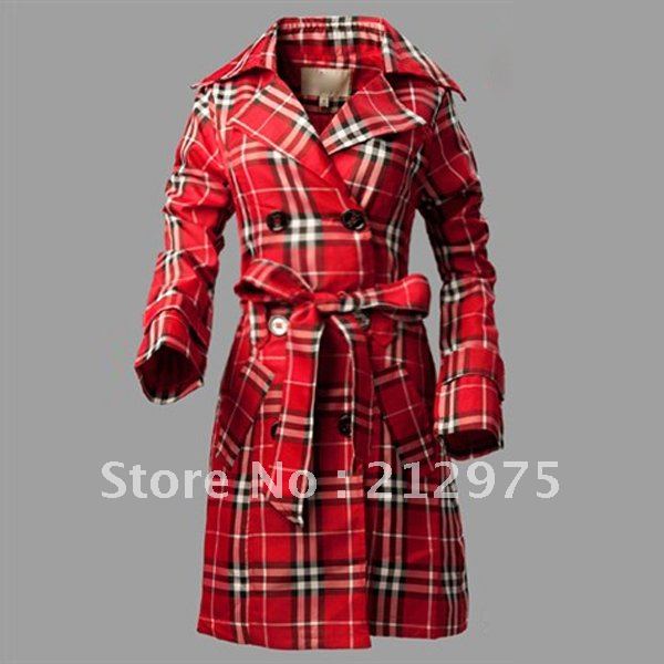 Free Shipping New Long Sleeve Double Breasted Plaid Windbreaker Trench Coat For Women