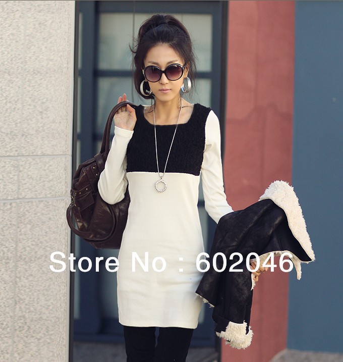 FREE SHIPPING NEW LONG SLEEVE ROUND COLLAR SPLICING RENDER UNLINED UPPER GARMENT FASHION FEMALE T-SHIRT