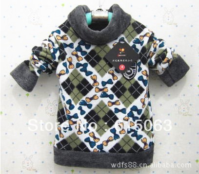 Free shipping new neutral children butterfly knot plus velvet high collar bottoming shirt wholesale