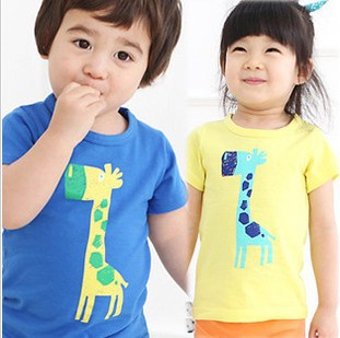 Free shipping New Private summer cotton short sleeve boys t-shirts, children's summer wear 2 color girl T-shirt color giraffe