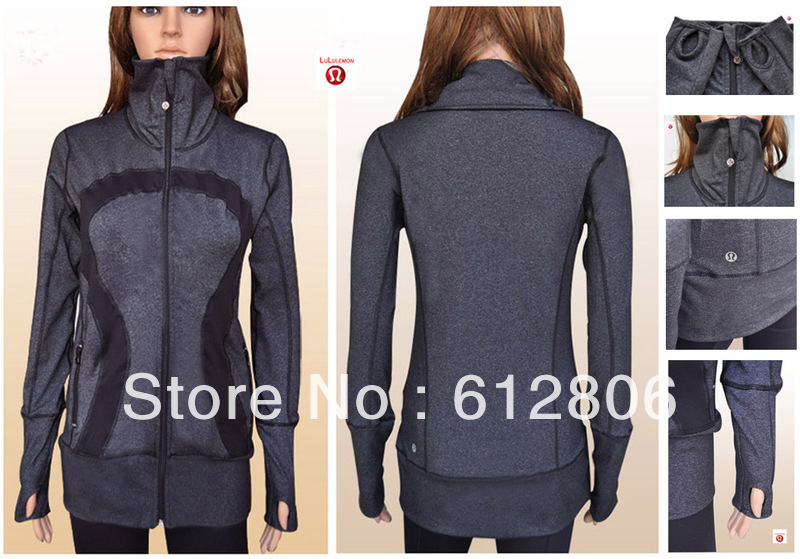 Free shipping New Selling Woman Dark Gray Highneck Coat Lululemon Yoga Scuba Jackets In Stride Jacket Size 6 S, 8 M, 10 L, 12 XL