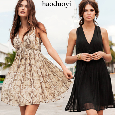 free shipping new serpentine pattern sleeveless chiffon one-piece dress serpentine pattern skirt Size : XS - XXL