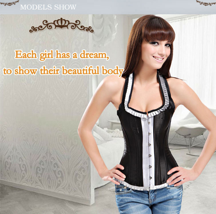 Free shipping new sexy black corset tops bustier with thong for wholesale and retail