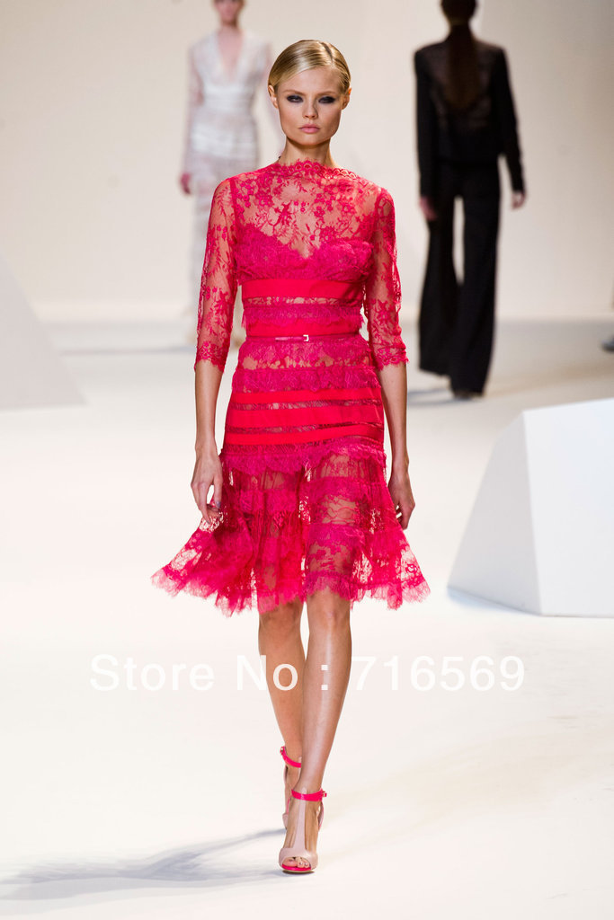 Free shipping New sexy elie saab evening dress 2013 for sale short red lace dress Valentine's gift prom dress