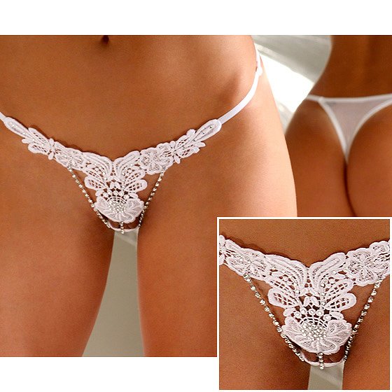 Free shipping!!New Sexy Erotic Mash Swarovski Crystal Lace TRANCA THONG Underwear Lingerie