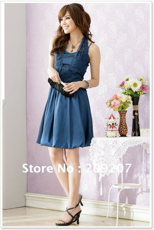 Free shipping!New Sexy Lace V-neck Casual Dresses Evening Dresses Blue Wholesale and Retail