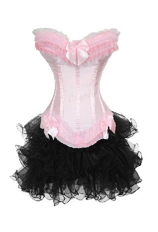 Free shipping! New Sexy Lingerie body lift shaper Pink Corset with Bra Cup Bustier+G-String+Mini Skirt