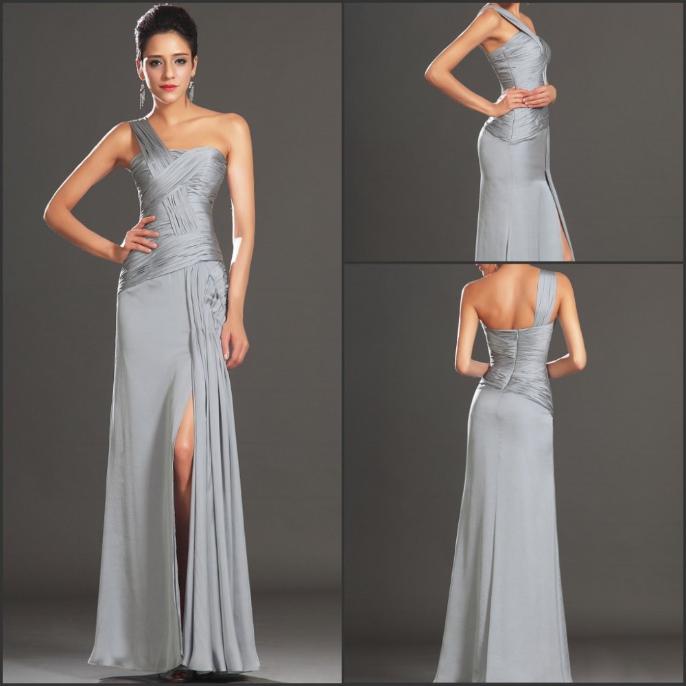 Free Shipping New Sexy One Shoulder High Split Evening Dress