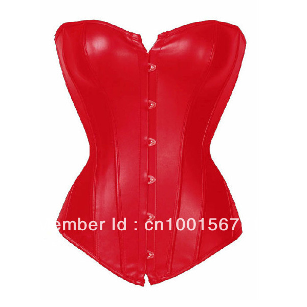 free shipping New Sexy Red Boned Faux Leather Corset Bustier Top Shaper Gothic Rock S-2XL
