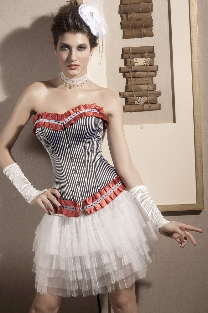 Free shipping!! New Sexy Strapless stripe Ruffle Scarlet Corset