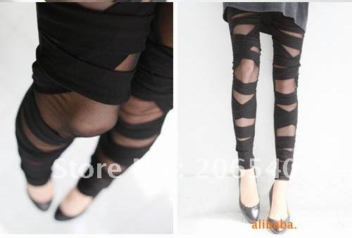 Free shipping New Sexy Stretch Women's Leggings Cross Straps Mesh Pantyhose Tight