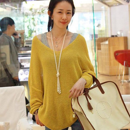Free shipping New Sexy V-neck Oversized Batwing Slouchy Knitted Top Jumper Loose Sweater Pullo WS32