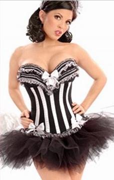 Free shipping!! New sexy White & Black CORSET & Black TUTU SET / G-String sexy lingerie wholesale