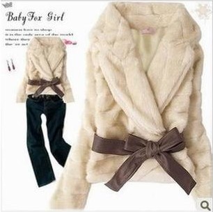 Free shipping New Short Coat Women's Korean Style Outwear Belted Faux Fur Rabbit Hair  Black