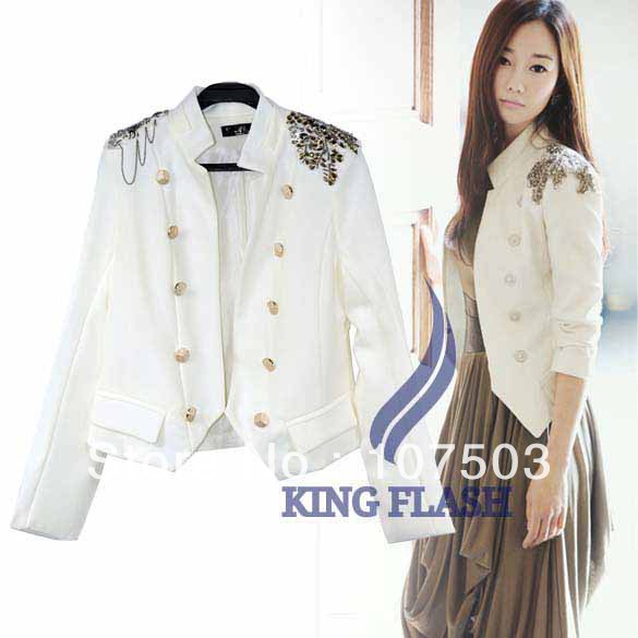 Free Shipping! New Short Noble Korean Women Slim Epaulet Suit Jacket Coat White S M L Size 7667