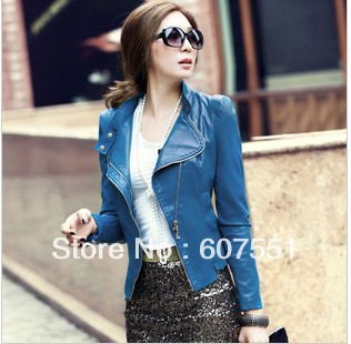 free shipping! New stand-up collar short paragraph Korean locomotive Slim PU Ms. fitted jacket leather  p02