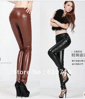 Free shipping New Stitching PU imitation Leather Pants Elastic Waist Trousers Leggings Boots Pants